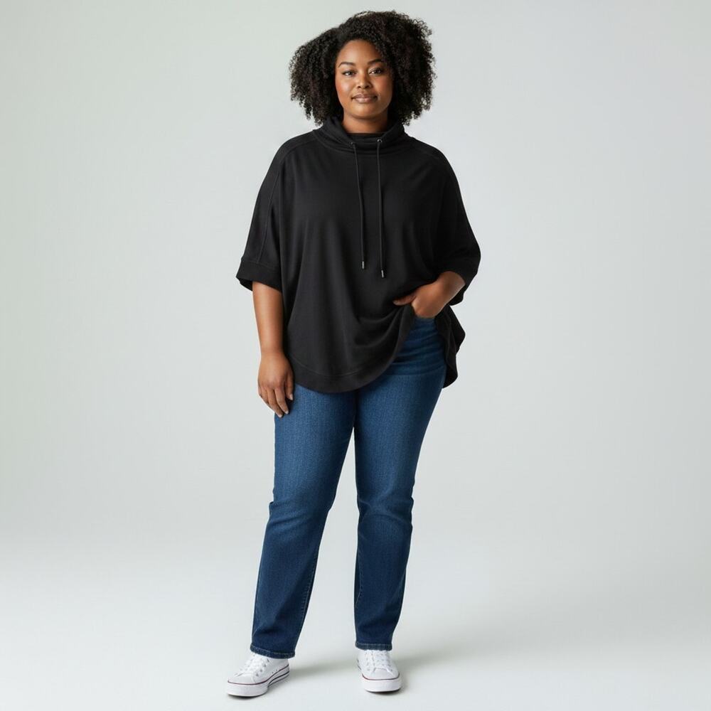 Talbots Black Poncho Top Small Modal Blend Lightweight Easy Layering